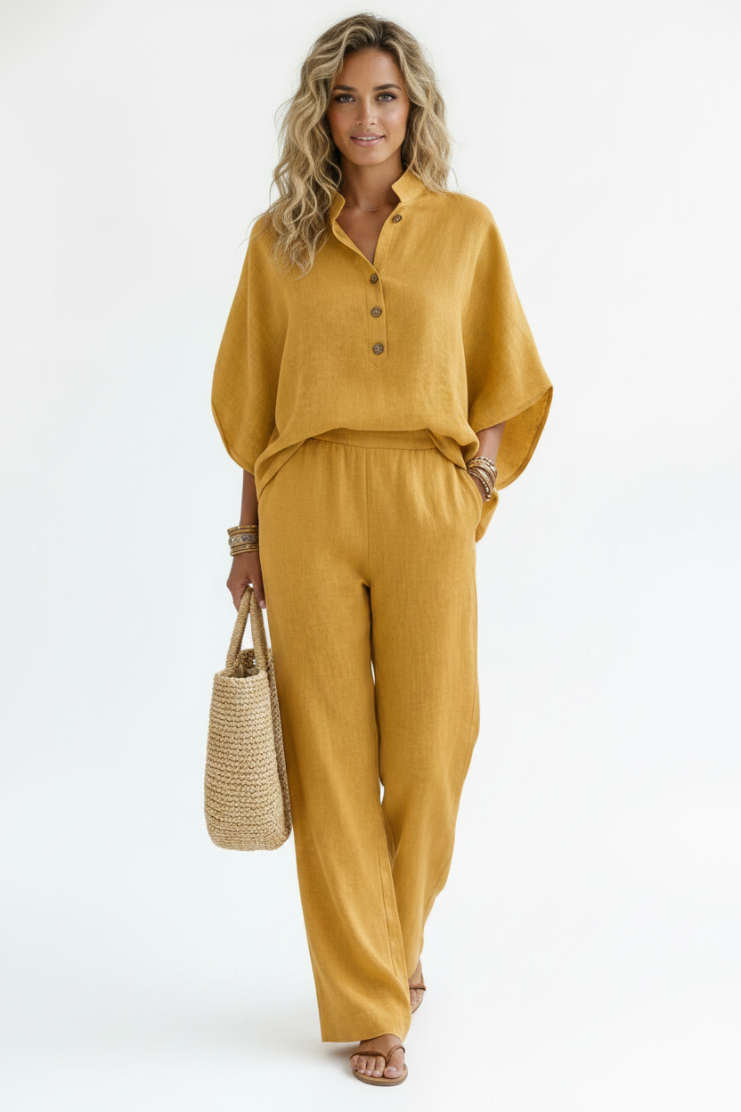 Conjunto Lino Amarillo - Modelo Ámbar