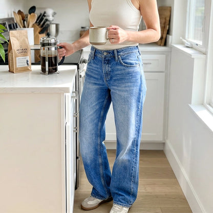 👖Mühelos schicke, locker sitzende Jeans mit weitem Bein