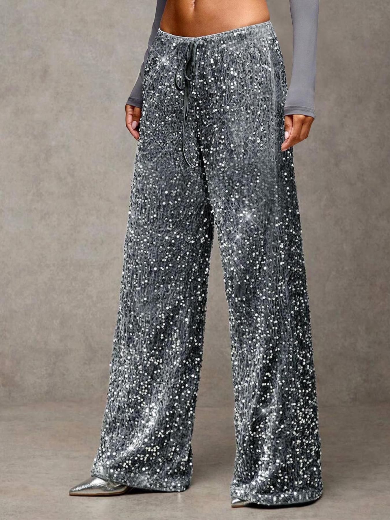 💖LETZTER TAG IM ANGEBOT: 60 % RABATT🥰 Damenhose mit Paillettenmuster, weitem Bein und elastischem Bund