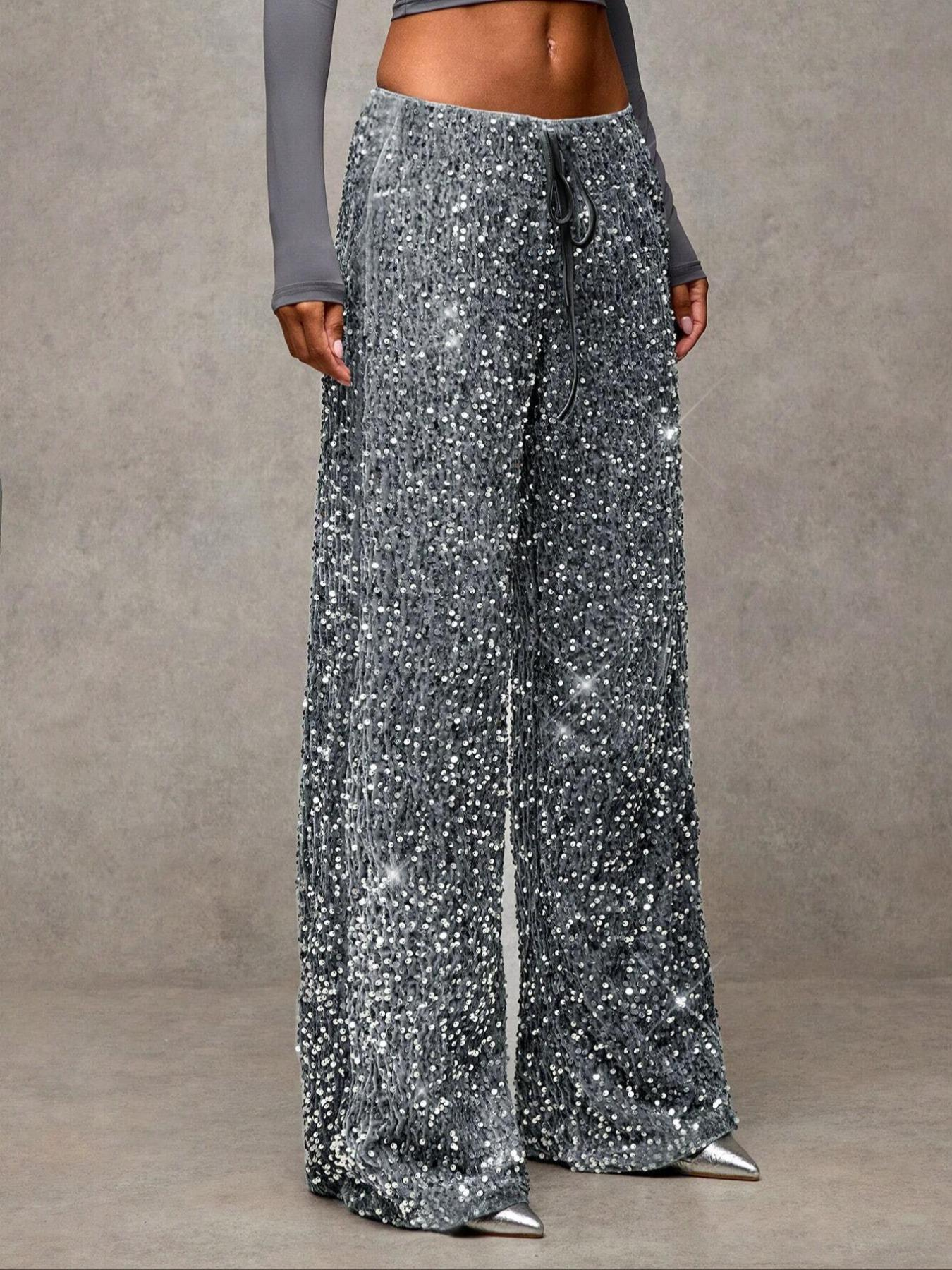 💖LETZTER TAG IM ANGEBOT: 60 % RABATT🥰 Damenhose mit Paillettenmuster, weitem Bein und elastischem Bund