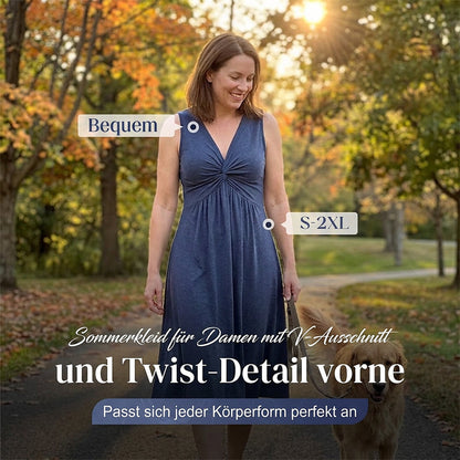 👗 50% RABATT! 🎀 Damen V-Ausschnitt-Kleid mit Knoten- & Raffdetail – ärmellos, taillenbetont & feminin – Fließender Stoff, perfekt für Sommerpartys, Büro oder romantische Anlässe 💃
