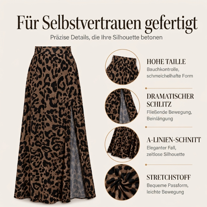 🌸 JETZT 50% RABATT! 🌸 Damen Maxirock mit Leopardenmuster und hohem Schlitz
