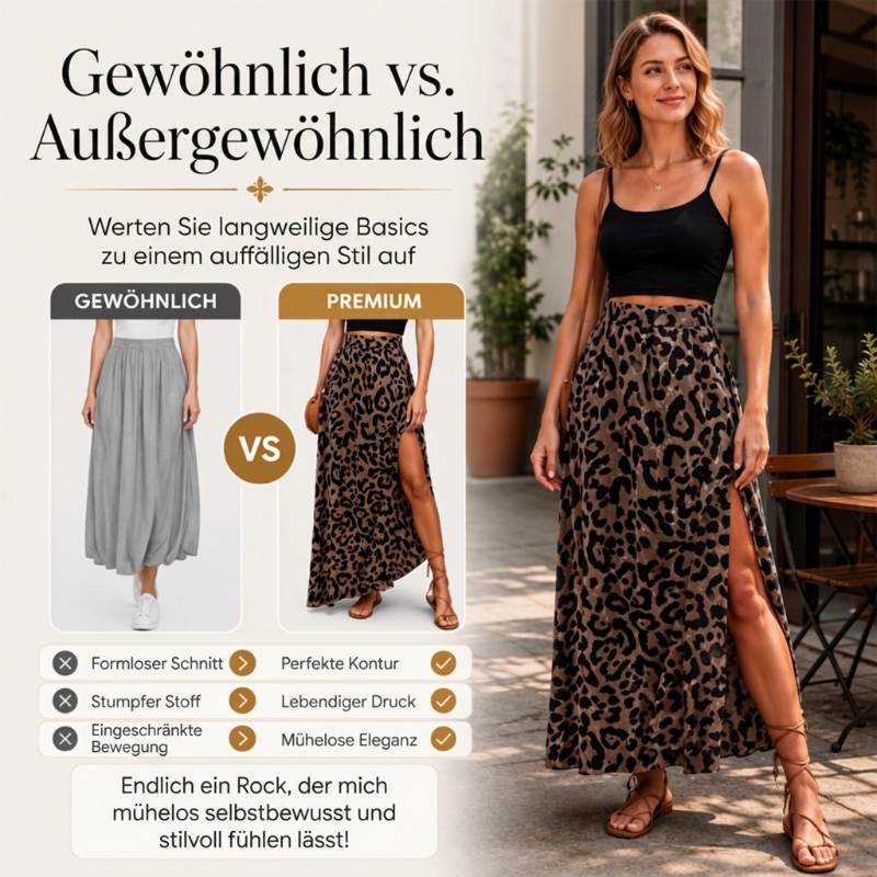 🌸 JETZT 50% RABATT! 🌸 Damen Maxirock mit Leopardenmuster und hohem Schlitz