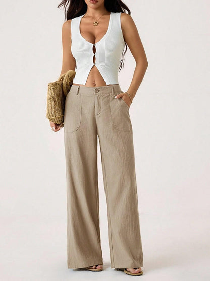 🔥 HALBPREIS DEAL ☀️ Lässige Damen Loungehose aus Baumwoll-Leinen-Mix 👖 Fließend, gerades Bein & hoher Bund – perfekt für Sommer & Alltag 🌸