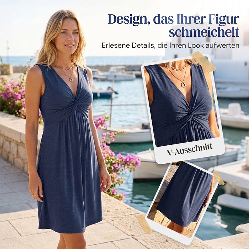 👗 50% RABATT! 🎀 Damen V-Ausschnitt-Kleid mit Knoten- & Raffdetail – ärmellos, taillenbetont & feminin – Fließender Stoff, perfekt für Sommerpartys, Büro oder romantische Anlässe 💃