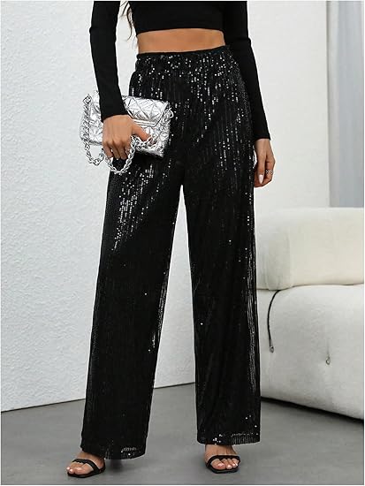 💖LETZTER TAG IM ANGEBOT: 60 % RABATT🥰 Damenhose mit Paillettenmuster, weitem Bein und elastischem Bund