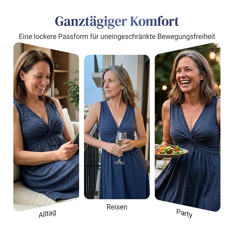 👗 50% RABATT! 🎀 Damen V-Ausschnitt-Kleid mit Knoten- & Raffdetail – ärmellos, taillenbetont & feminin – Fließender Stoff, perfekt für Sommerpartys, Büro oder romantische Anlässe 💃