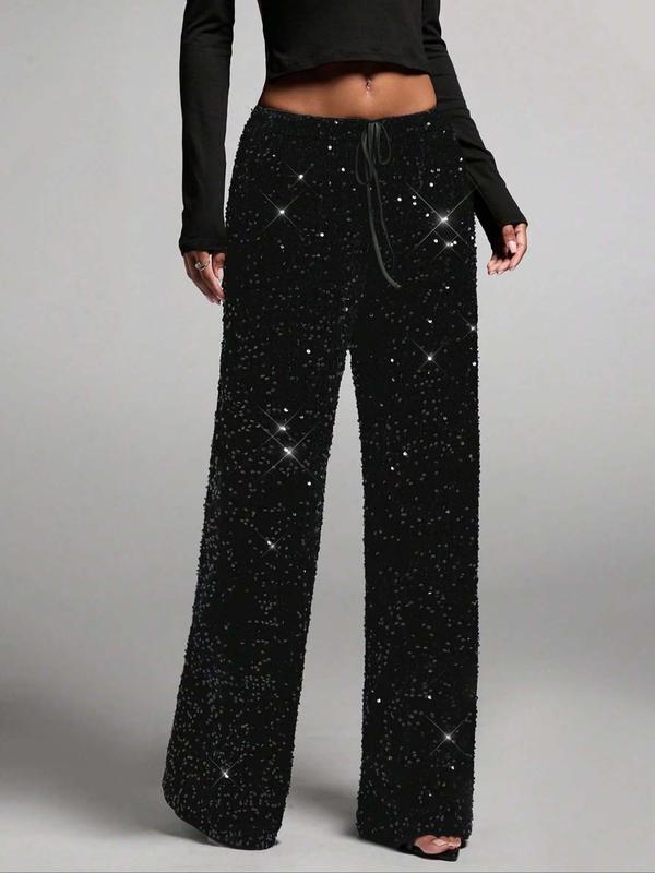 💖LETZTER TAG IM ANGEBOT: 60 % RABATT🥰 Damenhose mit Paillettenmuster, weitem Bein und elastischem Bund