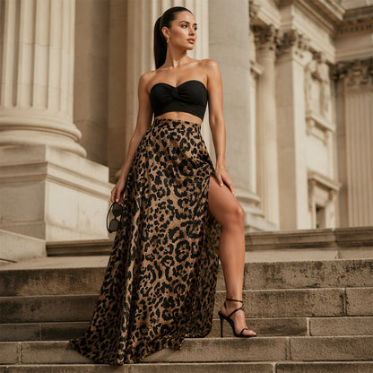🌸 JETZT 50% RABATT! 🌸 Damen Maxirock mit Leopardenmuster und hohem Schlitz