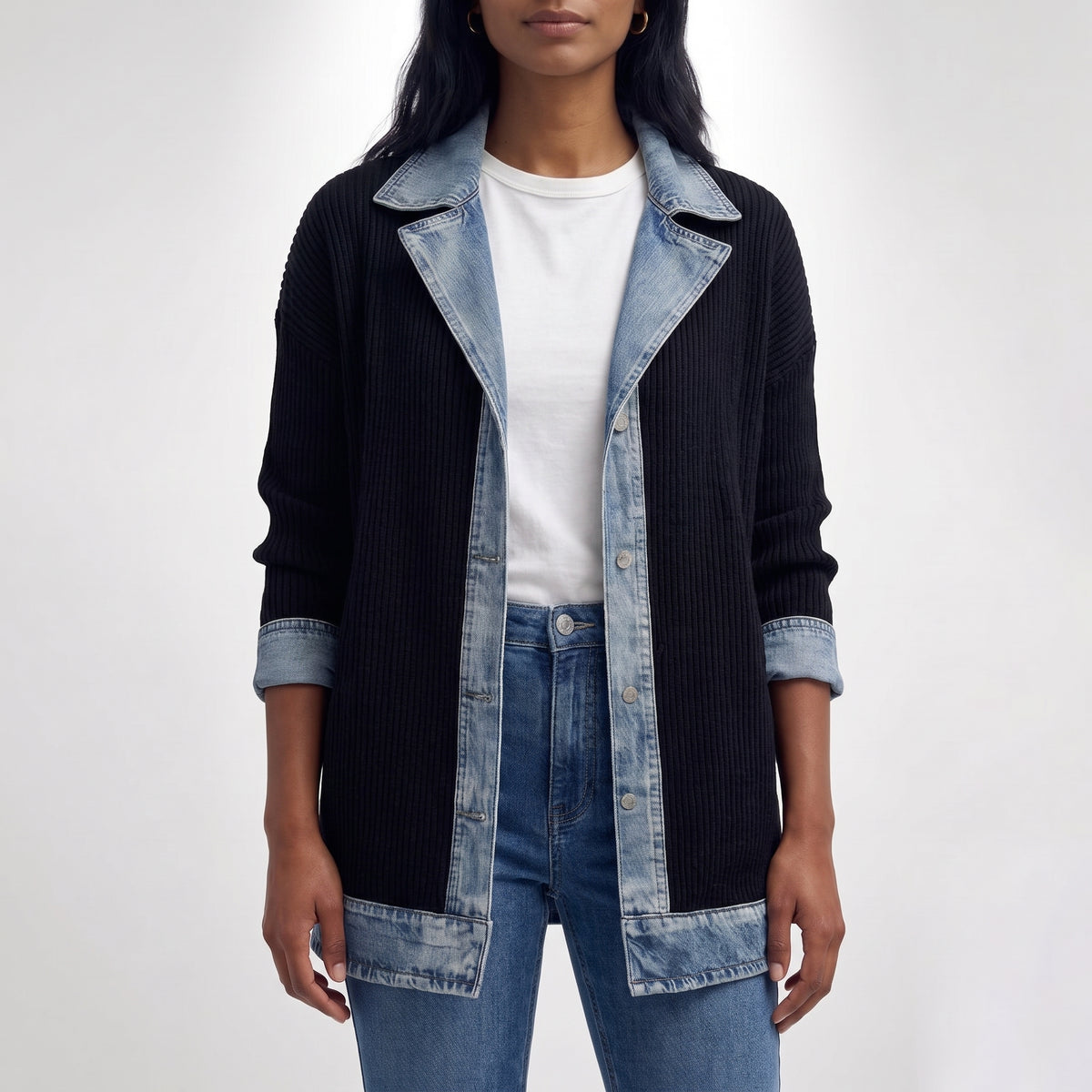 CORAL | ABRIGO DENIM Y TEJIDO