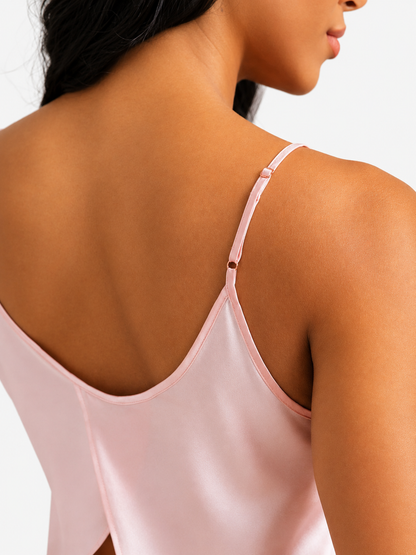 Verónica | Conjunto de camiseta sin mangas holgada con abertura lateral, 100 % seda de morera