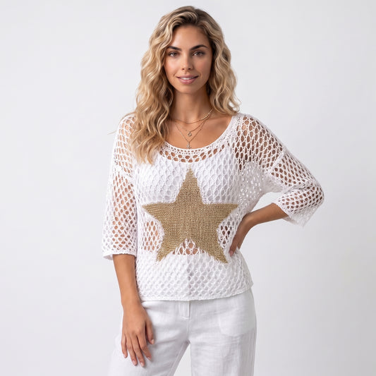 MÓNICA | TOP DE CROCHET CALADO CON CUELLO REDONDO