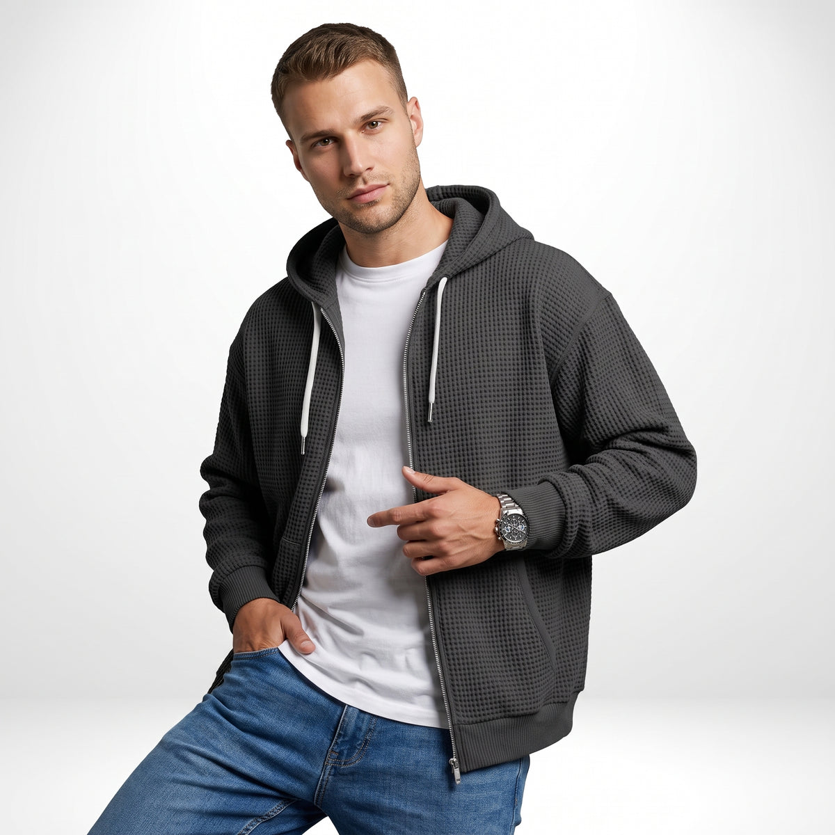 THEO | SUDADERA WAFFLE CON CAPUCHA