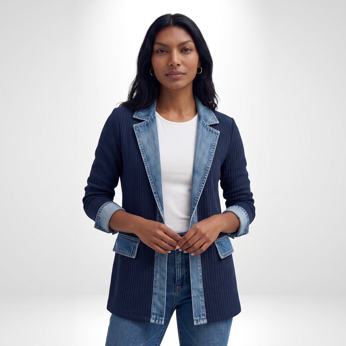 CORAL | ABRIGO DENIM Y TEJIDO