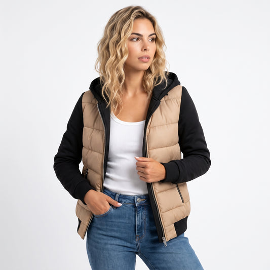 FIONA | CHAQUETA ACOLCHADA CON CAPUCHA EN BLOQUES DE COLOR