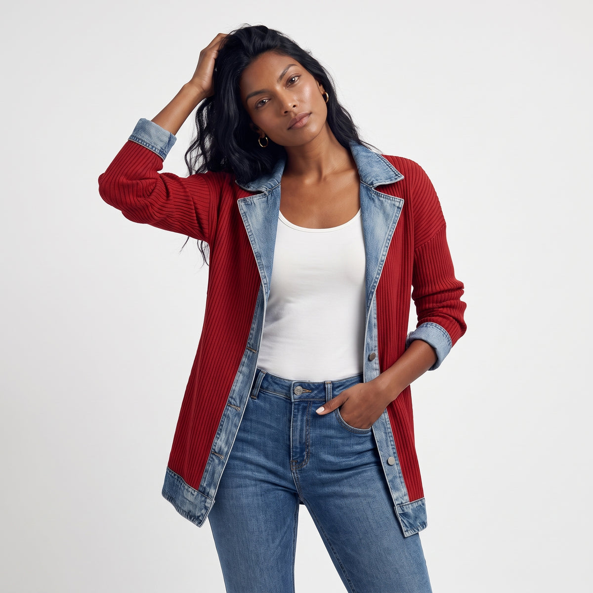 CORAL | ABRIGO DENIM Y TEJIDO