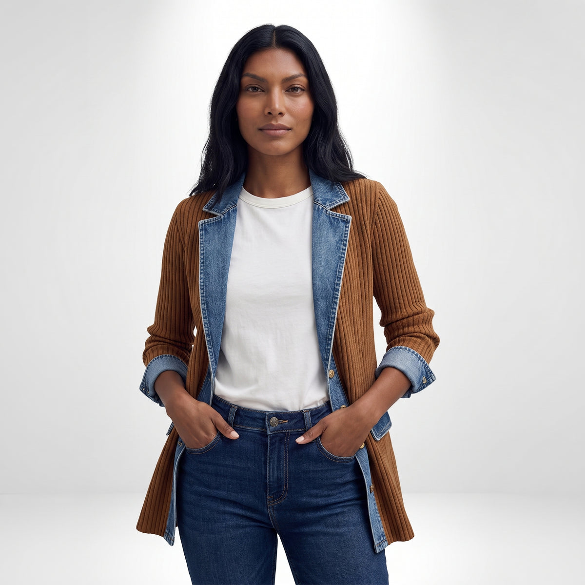 CORAL | ABRIGO DENIM Y TEJIDO
