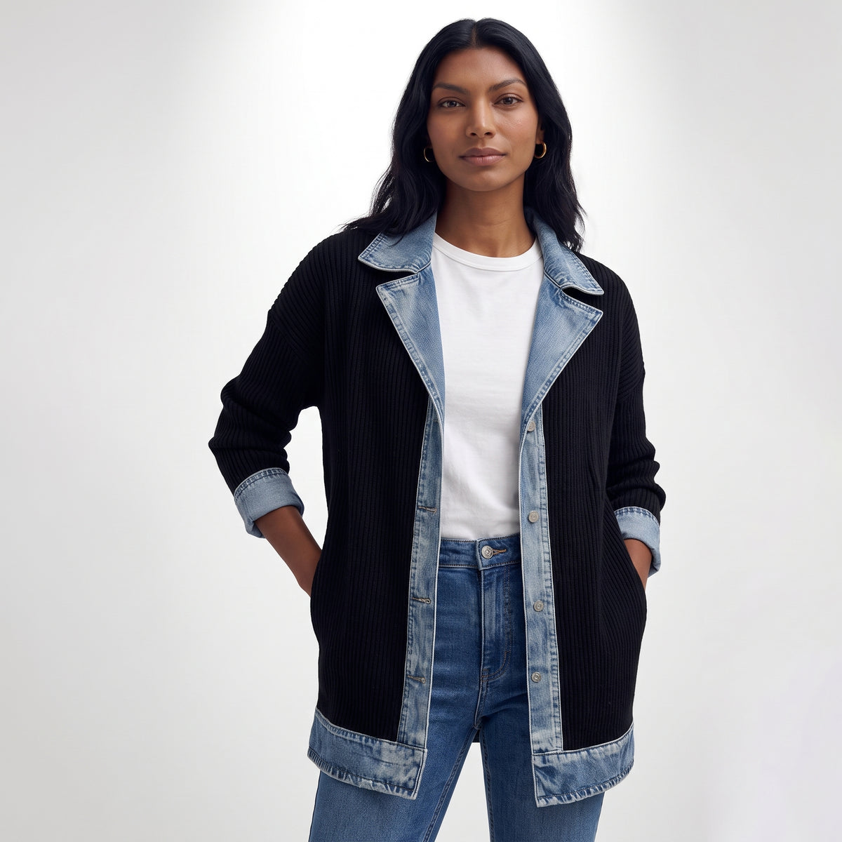 CORAL | ABRIGO DENIM Y TEJIDO