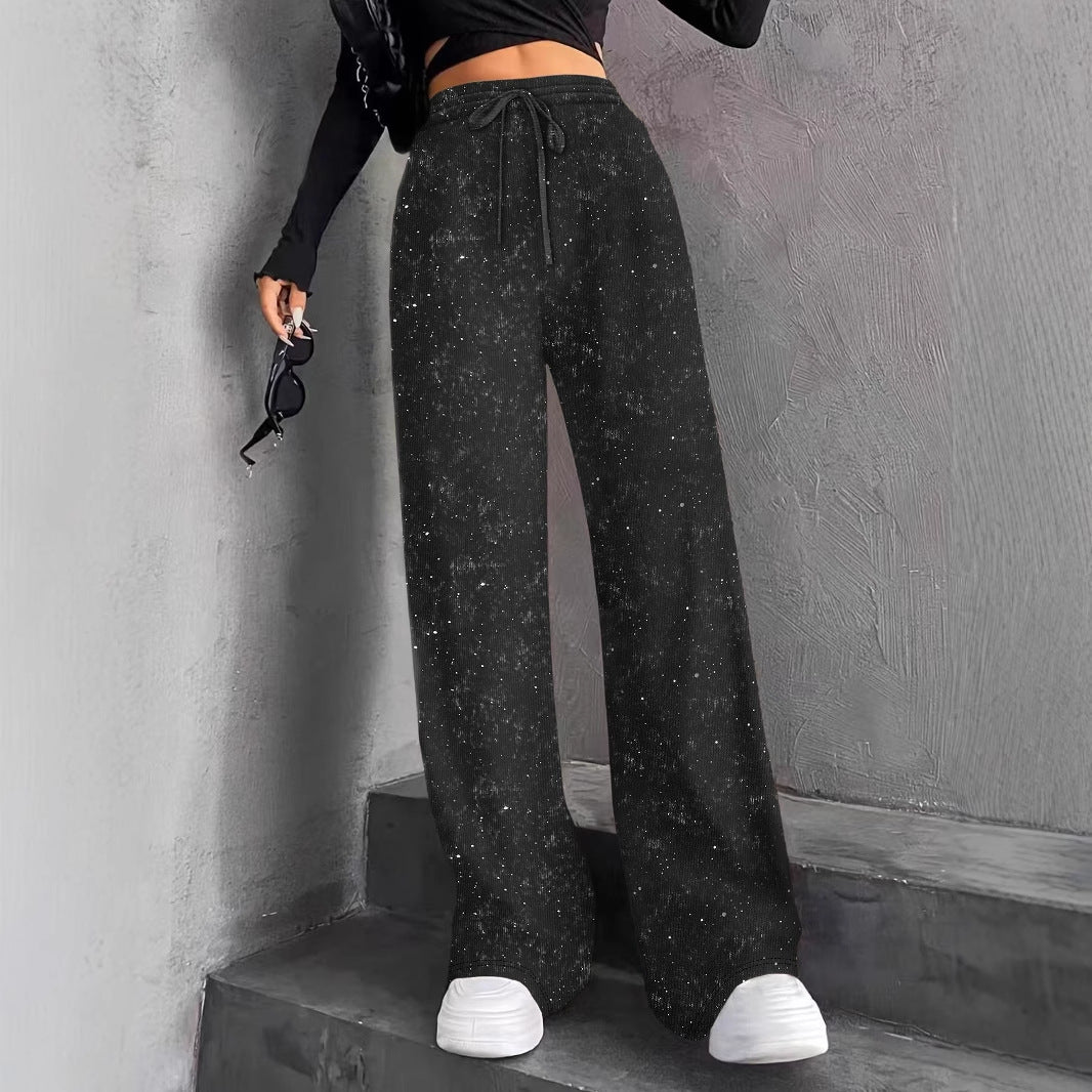 💖LETZTER TAG IM ANGEBOT: 60 % RABATT🥰 Damenhose mit Paillettenmuster, weitem Bein und elastischem Bund