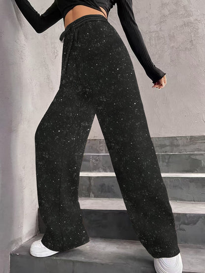 💖LETZTER TAG IM ANGEBOT: 60 % RABATT🥰 Damenhose mit Paillettenmuster, weitem Bein und elastischem Bund
