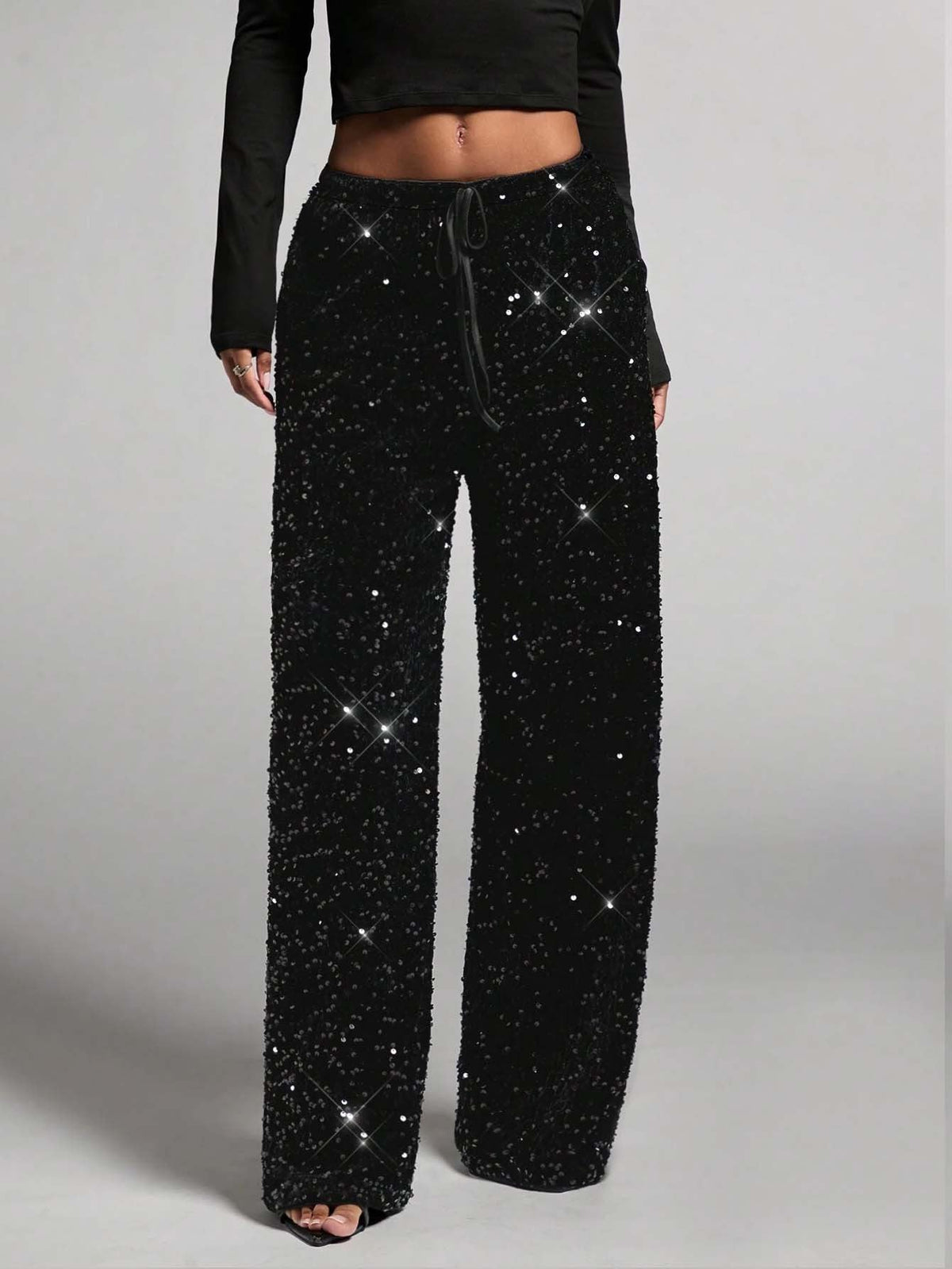 💖LETZTER TAG IM ANGEBOT: 60 % RABATT🥰 Damenhose mit Paillettenmuster, weitem Bein und elastischem Bund