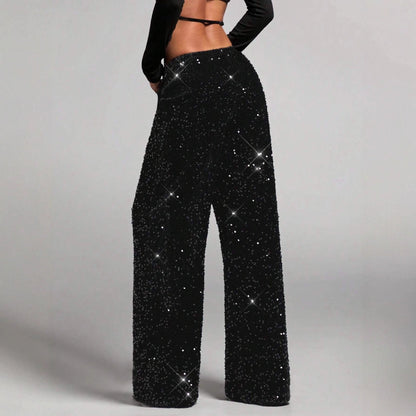 💖LETZTER TAG IM ANGEBOT: 60 % RABATT🥰 Damenhose mit Paillettenmuster, weitem Bein und elastischem Bund