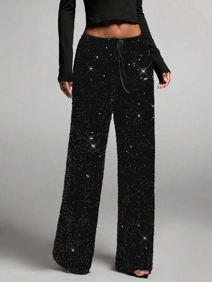 💖LETZTER TAG IM ANGEBOT: 60 % RABATT🥰 Damenhose mit Paillettenmuster, weitem Bein und elastischem Bund