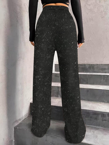 💖LETZTER TAG IM ANGEBOT: 60 % RABATT🥰 Damenhose mit Paillettenmuster, weitem Bein und elastischem Bund