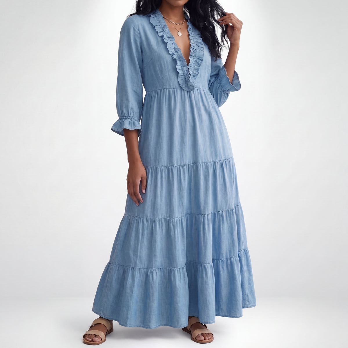 CLOE | MAXIVESTIDO CON VOLANTES