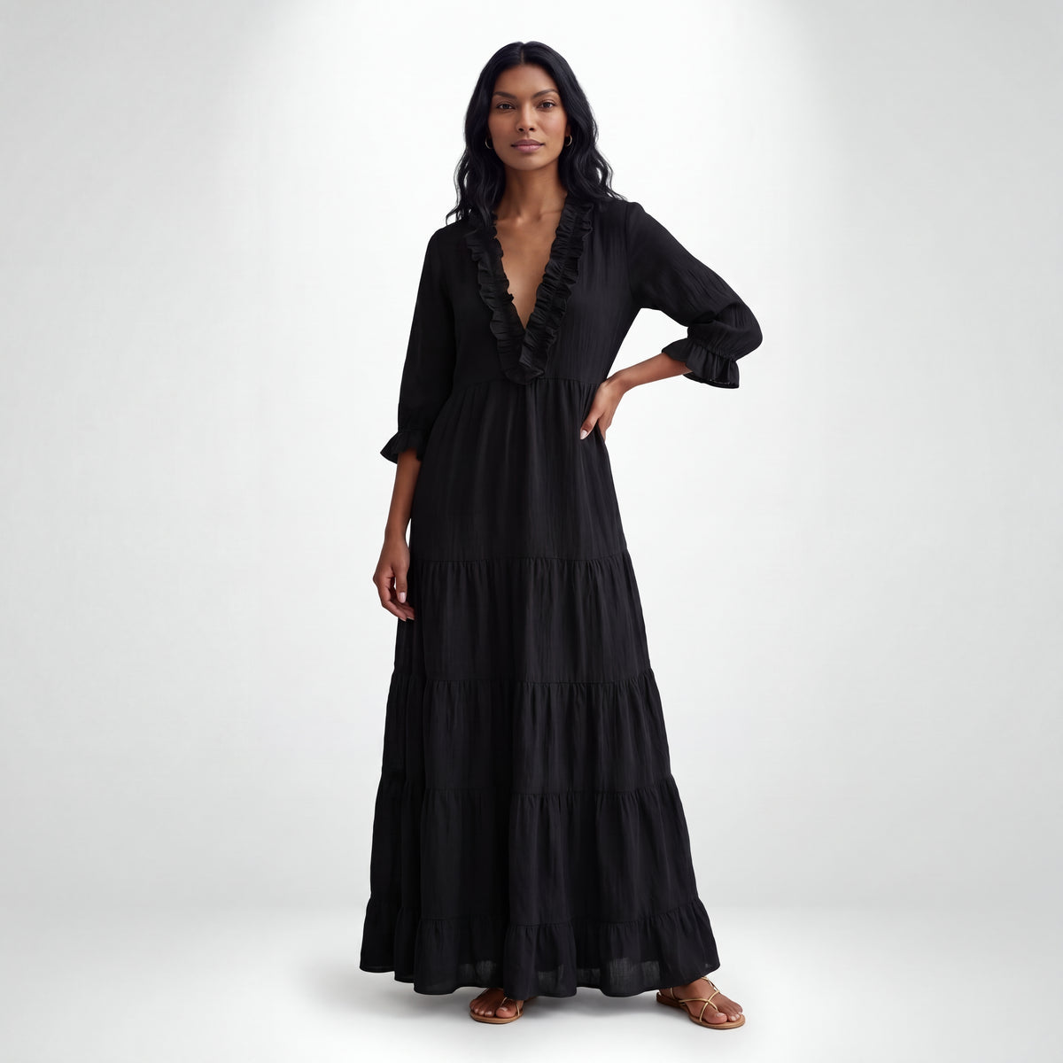 CLOE | MAXIVESTIDO CON VOLANTES