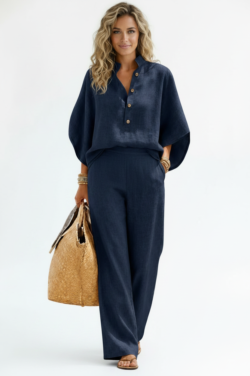 Conjunto Lino Azul Marina - Modelo Ámbar