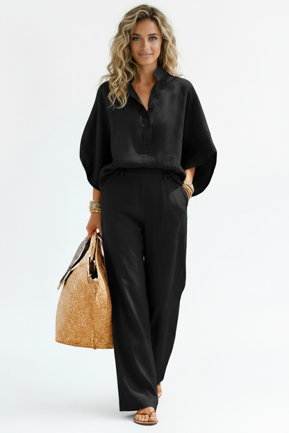 Conjunto Lino Negro - Modelo Ámbar