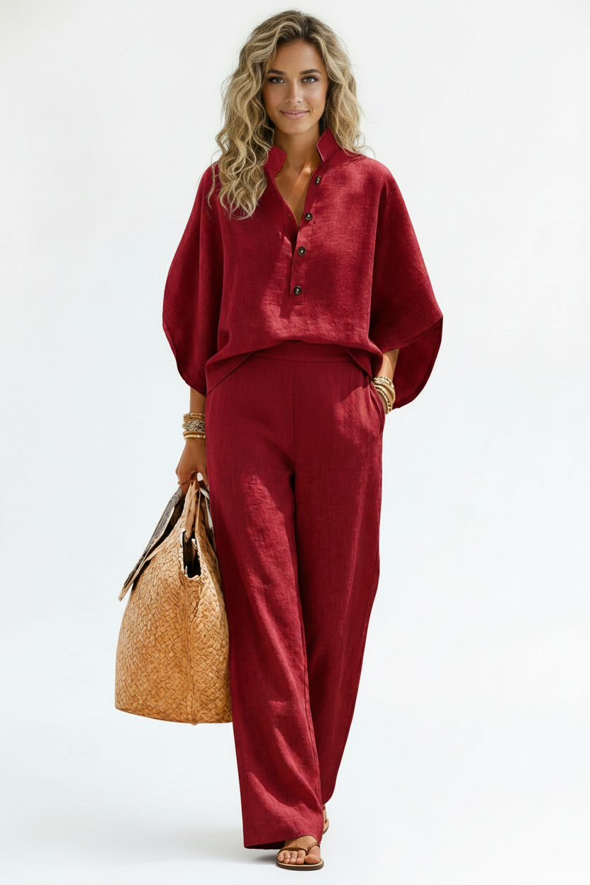 Conjunto Lino Rojo - Modelo Ámbar