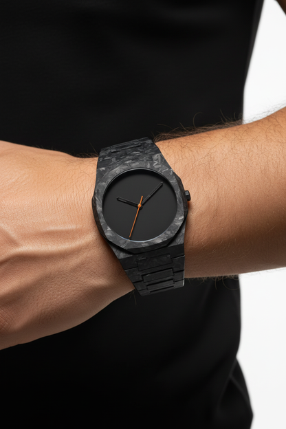 Nicolás - Reloj Carbon Marmoleado Naranja