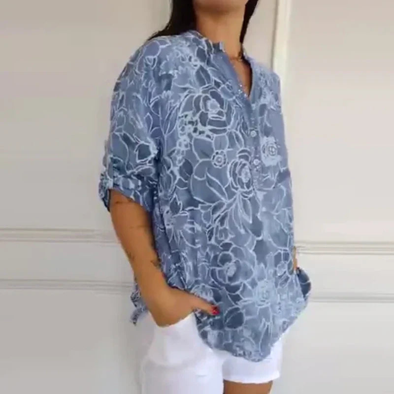 🌞 Frühlingsblüte: 50 % Rabatt! 🌸 Bohemian-Flair: Neue bedruckte Damenhemden mit glitzernden Pailletten und gerollten Ärmeln