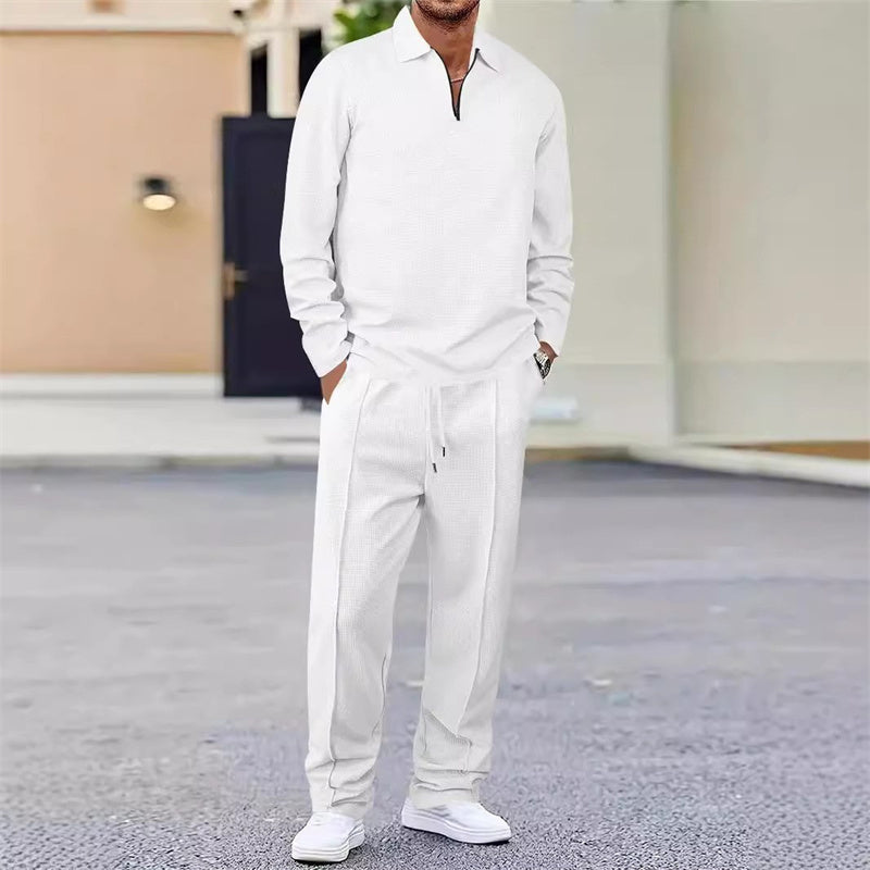 🔥Herren Waffelstrick-Set: Sweatshirt & Hose mit geradem Bein