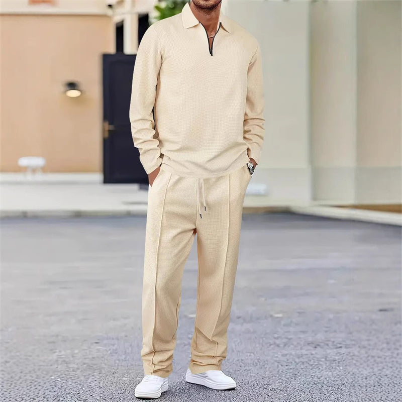 🔥Herren Waffelstrick-Set: Sweatshirt & Hose mit geradem Bein