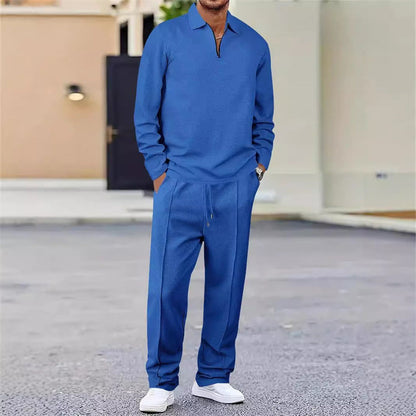 🔥Herren Waffelstrick-Set: Sweatshirt & Hose mit geradem Bein