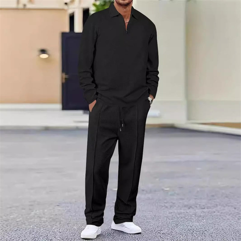 🔥Herren Waffelstrick-Set: Sweatshirt & Hose mit geradem Bein