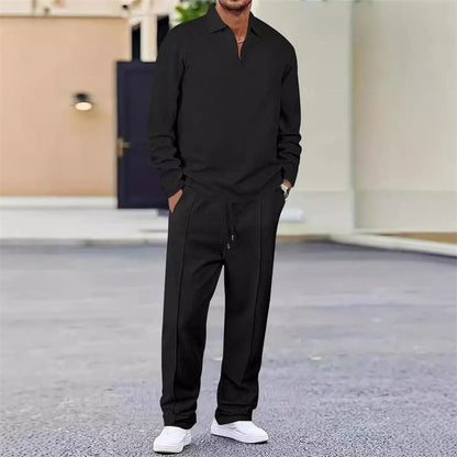 🔥Herren Waffelstrick-Set: Sweatshirt & Hose mit geradem Bein