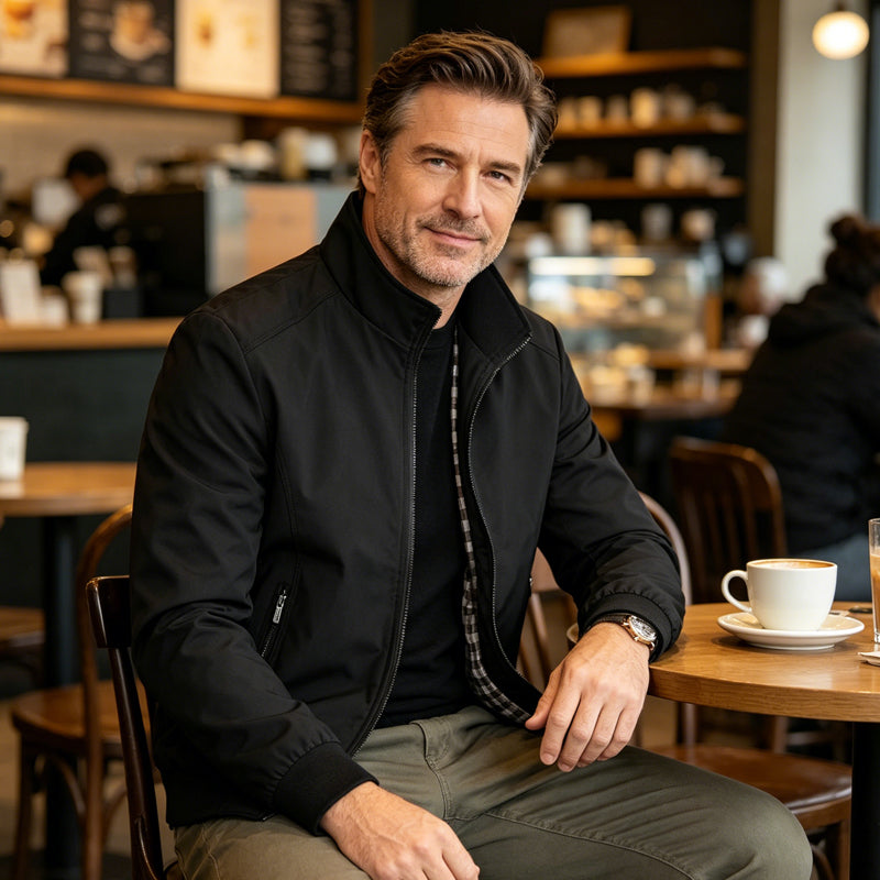 🧥 50% RABATT! ✨ Herren Stehkragen-Jacke – Mit Karomuster-Futter & Reißverschlusstaschen – Stilvoll, warm & perfekt für kühle Tage 🍂