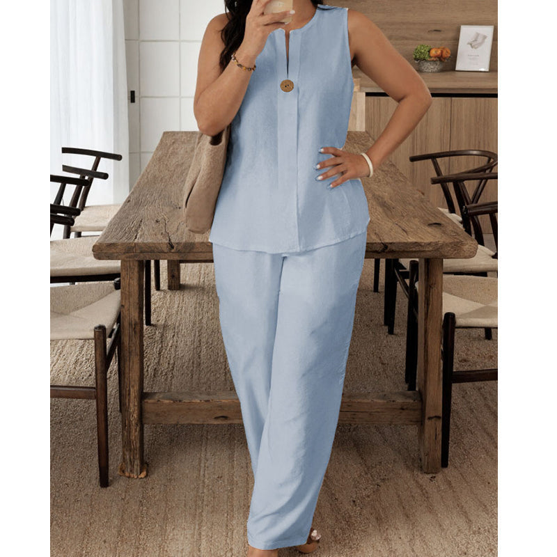 LOLA | CONJUNTO DE TOP Y PANTALÓN ANCHO DE LINO