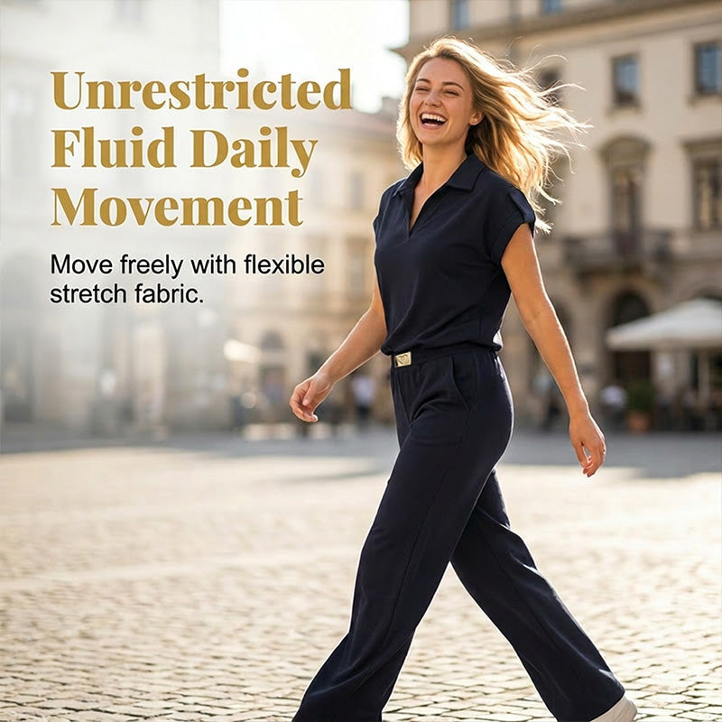 🔥👚 50% Rabatt! Damen Chic Zweiteiler-Set: Bequemes Polo-Top & Wide-Leg-Hose | Elegant für Jeden Tag & Jede Gelegenheit 🌸💨