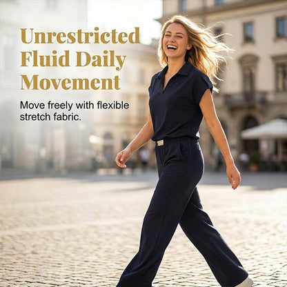 🔥👚 50% Rabatt! Damen Chic Zweiteiler-Set: Bequemes Polo-Top & Wide-Leg-Hose | Elegant für Jeden Tag & Jede Gelegenheit 🌸💨