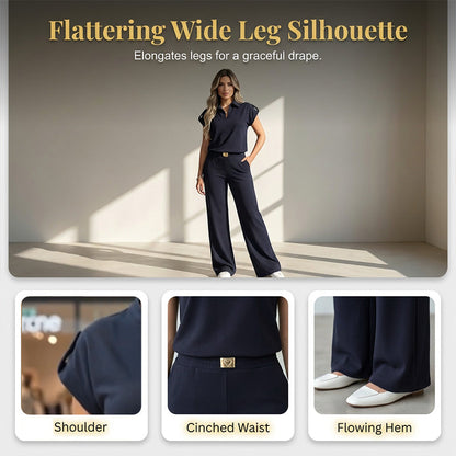 🔥👚 50% Rabatt! Damen Chic Zweiteiler-Set: Bequemes Polo-Top & Wide-Leg-Hose | Elegant für Jeden Tag & Jede Gelegenheit 🌸💨