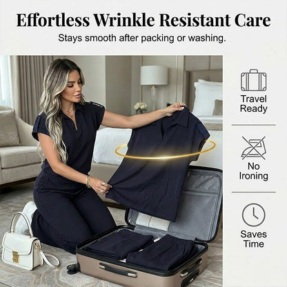 🔥👚 50% Rabatt! Damen Chic Zweiteiler-Set: Bequemes Polo-Top & Wide-Leg-Hose | Elegant für Jeden Tag & Jede Gelegenheit 🌸💨