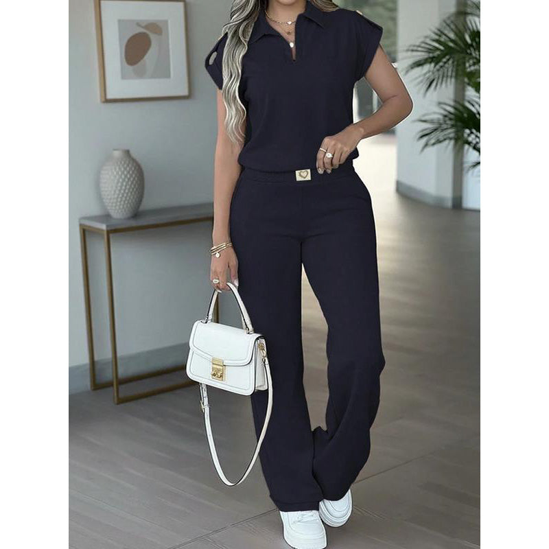 🔥👚 50% Rabatt! Damen Chic Zweiteiler-Set: Bequemes Polo-Top & Wide-Leg-Hose | Elegant für Jeden Tag & Jede Gelegenheit 🌸💨