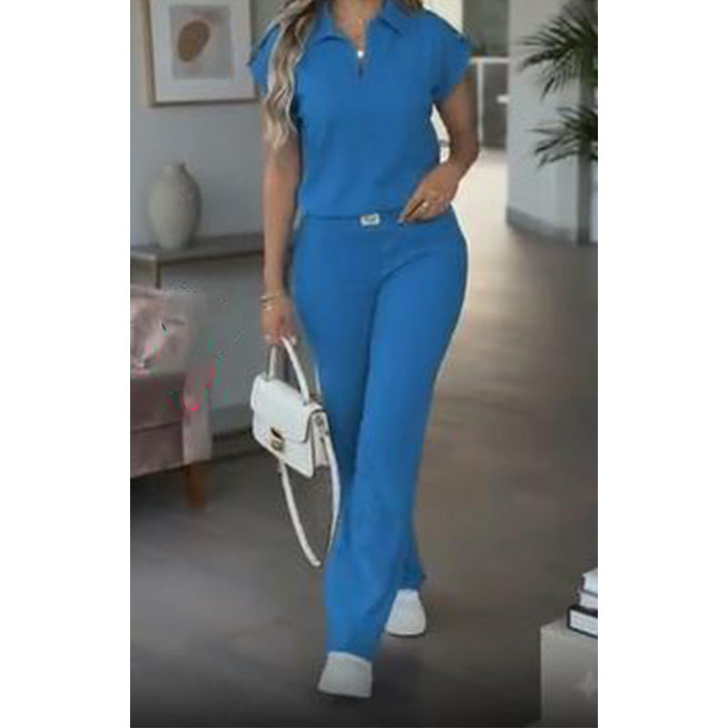 🔥👚 50% Rabatt! Damen Chic Zweiteiler-Set: Bequemes Polo-Top & Wide-Leg-Hose | Elegant für Jeden Tag & Jede Gelegenheit 🌸💨