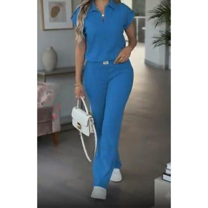 🔥👚 50% Rabatt! Damen Chic Zweiteiler-Set: Bequemes Polo-Top & Wide-Leg-Hose | Elegant für Jeden Tag & Jede Gelegenheit 🌸💨