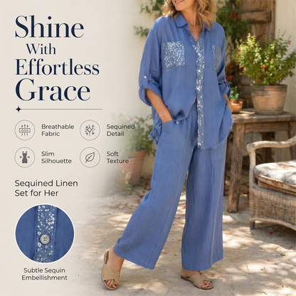 ✨Set aus Pailletten-Bluse und Hose mit weitem Bein für Damen